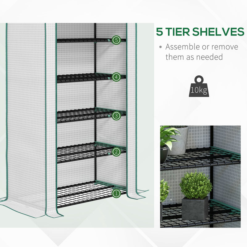 5 Tier Mini Greenhouse With Roll Up Door For Indoor Or Outdoor Use, White