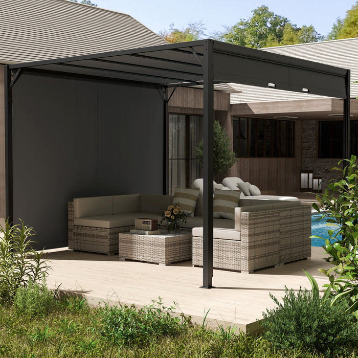 3m x 3m Garden Pergola with Retractable Canopy and Steel Frame Charcoal Grey by Outsunny