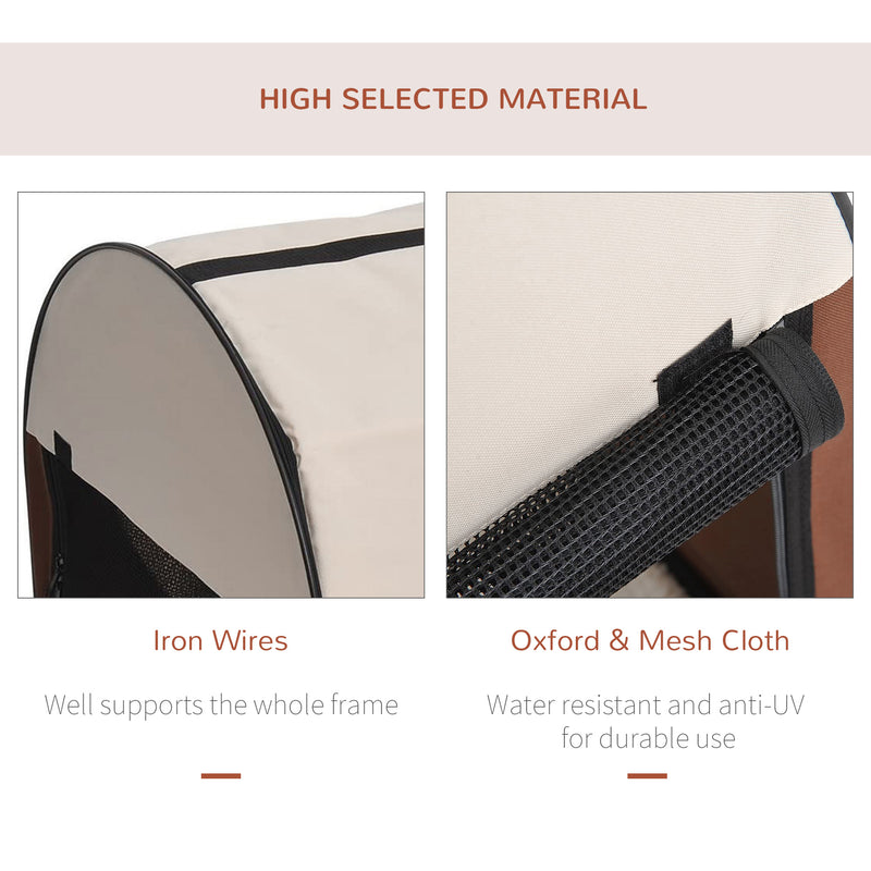 Folding Fabric Pet Travel Crate with Mesh Windows and Carry Handle for Small Dogs, Brown