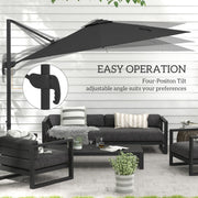 Dark Grey 3m Cantilever Garden Parasol With Base And Solar LED Lights For Shade
