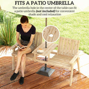 Wooden Garden Bench for Two with Middle Table and Parasol Hole Natural Finish Outsunny