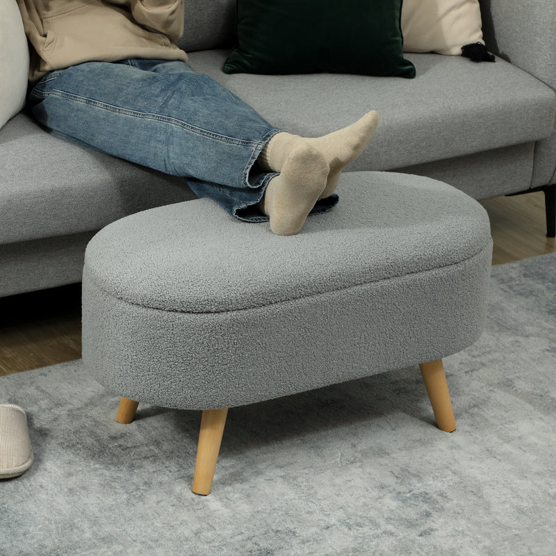 Grey Teddy Fleece Storage Ottoman Footstool with Padded Lid by HOMCOM
