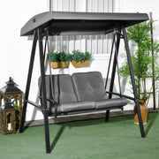 Dark Grey 2 Seater Garden Swing Bench With Adjustable Canopy For Shaded Relaxation