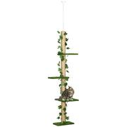 Adjustable Floor To Ceiling Cat Tree With Perches Anti Slip Base And Faux Plants Green