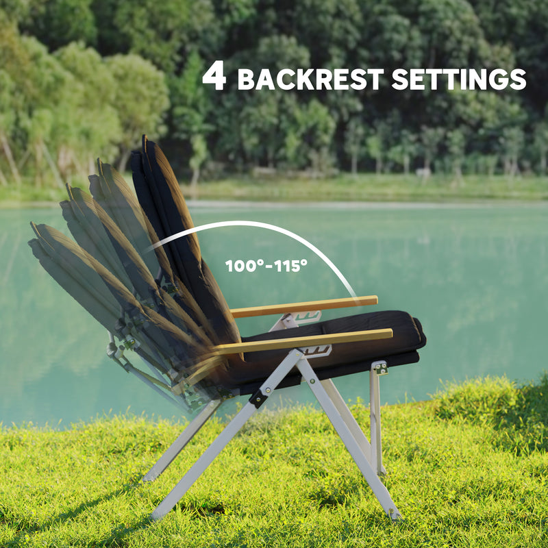 Adjustable Folding Camping Chair with Padded Seat and Backrest Support Black
