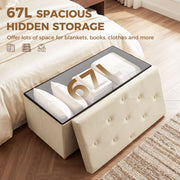 Velvet storage ottoman - Cream
