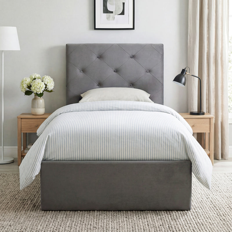 Single Ottoman Bed Frame with Gas Lift Storage and Padded Velvet Headboard, Dark Grey Homcom