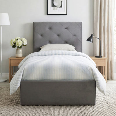 Single Ottoman Bed Frame with Gas Lift Storage and Padded Velvet Headboard, Dark Grey Homcom