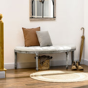 Cream Half Moon Ottoman Bench With Tufted Seat and Light Wood Legs For Bedroom or Hallway
