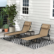Beige Folding Sun Lounger Set of 2 with Adjustable Backrest and Pillow for Garden or Beach