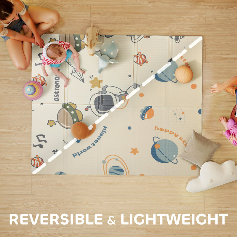 Foldable Double Sided Baby Play Mat for Indoor and Outdoor Use Water Resistant Blue AOSOM