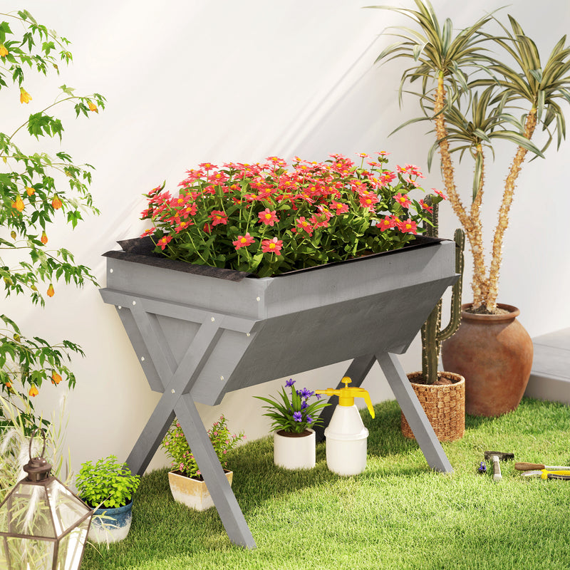 Wooden Raised Garden Planter Box With Legs And Liner For Outdoor Growing Light Grey AOSOM