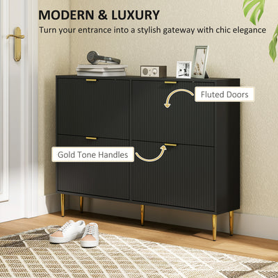 Slim Shoe Storage Cabinet with 4 Flip Drawers Ideal for Hallway or Entryway Black