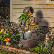 Garden Water Fountain with Planter and LED Lights for Relaxing Outdoor Evenings Rustic Brown Outsunny