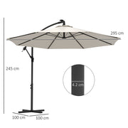 Beige 3m Cantilever Garden Parasol With Solar LED Lights For Shaded Outdoor Relaxing