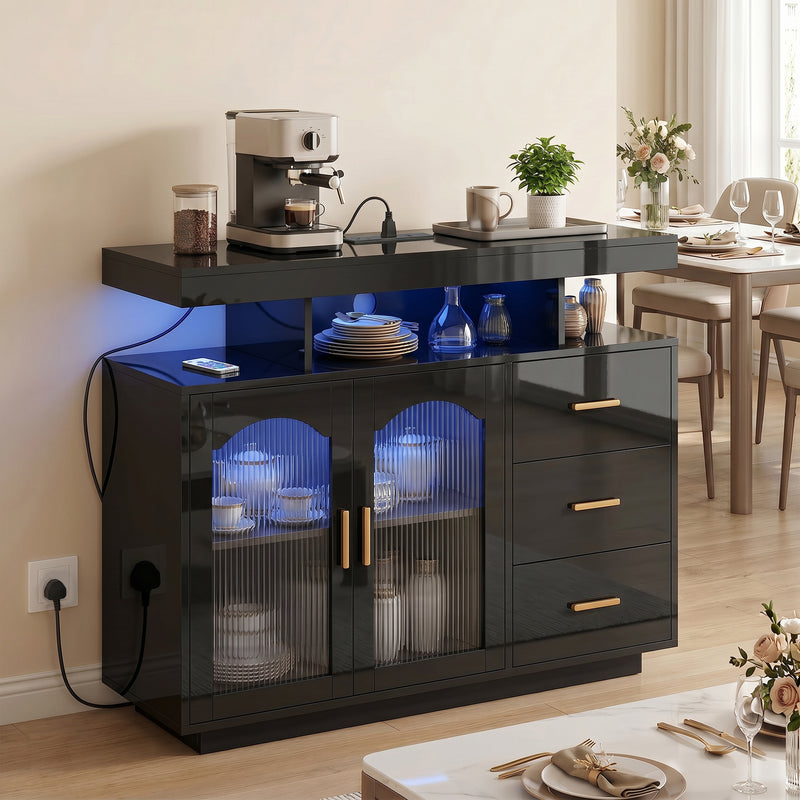 Sideboard with Organised Storage and Built In Charging Hub for Living Room Black
