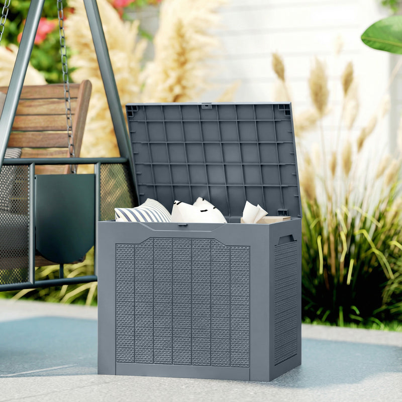 93L Outdoor Garden Storage Box With Handles Waterproof Plastic Trunk Container Light Grey