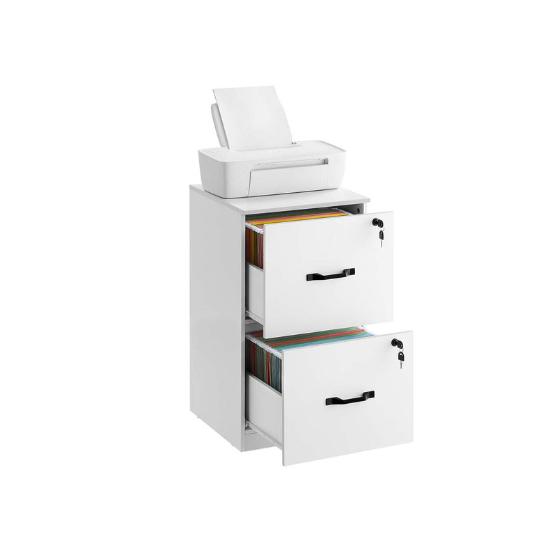 Lockable File Cabinet For Home Office - 2 Drawers With Adjustable A4 Hanging Rails - White