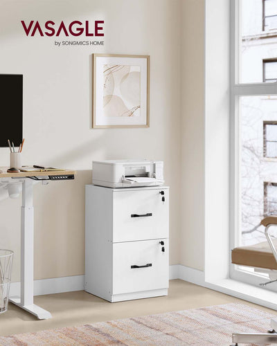Lockable File Cabinet For Home Office - 2 Drawers With Adjustable A4 Hanging Rails - White VASAGLE