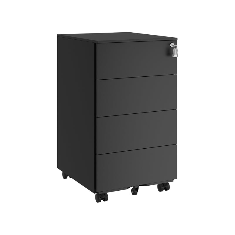 Lockable Mobile File Cabinet with 4 Drawers for Office Storage in Ink Black by Songmics