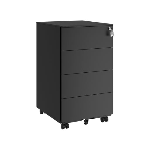 Lockable Mobile File Cabinet with 4 Drawers for Office Storage in Ink Black by Songmics