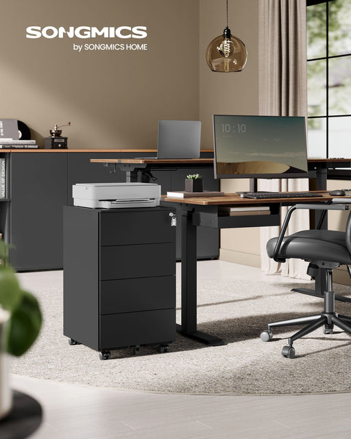 Lockable Mobile File Cabinet with 4 Drawers for Office Storage in Ink Black by Songmics