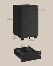 Lockable Mobile File Cabinet with 4 Drawers for Office Storage in Ink Black by Songmics