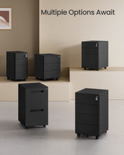 Lockable Mobile File Cabinet with 4 Drawers for Office Storage in Ink Black by Songmics