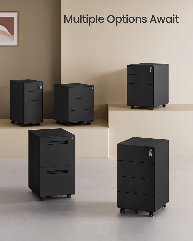 Lockable Mobile File Cabinet with 4 Drawers for Office Storage in Ink Black by Songmics