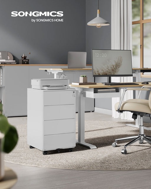 Lockable White Mobile Filing Cabinet with 4 Drawers for Office Storage by Songmics