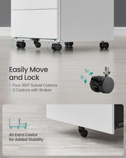 Lockable White Mobile Filing Cabinet with 4 Drawers for Office Storage by Songmics