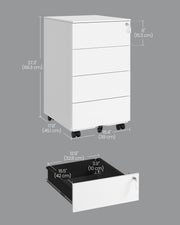 Lockable White Mobile Filing Cabinet with 4 Drawers for Office Storage by Songmics