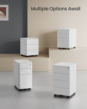 Lockable White Mobile Filing Cabinet with 4 Drawers for Office Storage by Songmics
