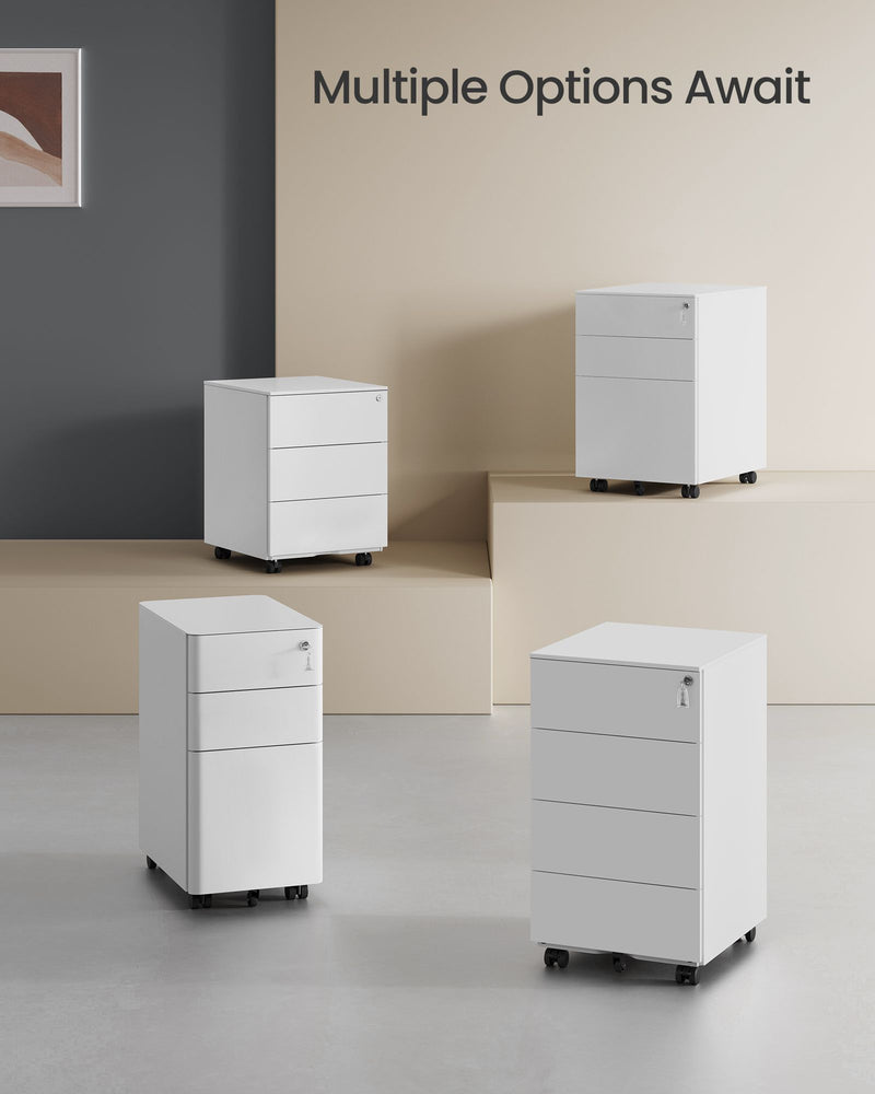 Lockable White Mobile Filing Cabinet with 4 Drawers for Office Storage by Songmics