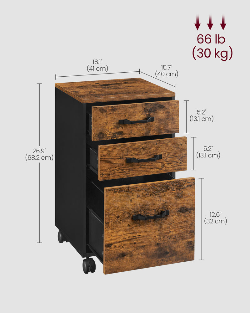 Rolling File Cabinet with 3 Drawers and Lockable Wheels for Home Office Storage by Vasagle