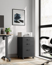 Black Rolling File Cabinet with 3 Drawers and Lockable Wheels for Office Storage by Vasagle