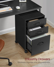 Black Rolling File Cabinet with 3 Drawers and Lockable Wheels for Office Storage by Vasagle