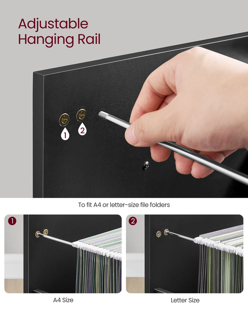 Black Rolling File Cabinet with 3 Drawers and Lockable Wheels for Office Storage by Vasagle