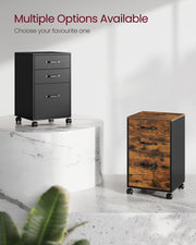 Black Rolling File Cabinet with 3 Drawers and Lockable Wheels for Office Storage by Vasagle