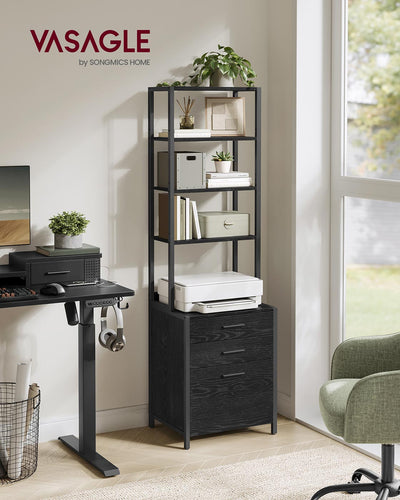 Black 3 Drawer Filing Cabinet with Adjustable Shelves for Home Office Storage by Vasagle