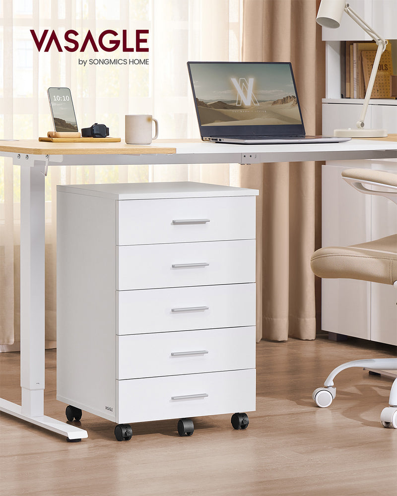 Wooden Rolling Filing Cabinet with Drawers and Lockable Wheels for Office Use by Vasagle