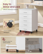 Wooden Rolling Filing Cabinet with Drawers and Lockable Wheels for Office Use by Vasagle