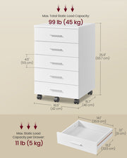 Wooden Rolling Filing Cabinet with Drawers and Lockable Wheels for Office Use by Vasagle
