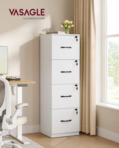 Tall Lockable Filing Cabinet For Secure Home Office Filing - White - 40x41x135cm VASAGLE
