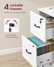 Tall Lockable Filing Cabinet For Secure Home Office Filing - White - 40x41x135cm VASAGLE