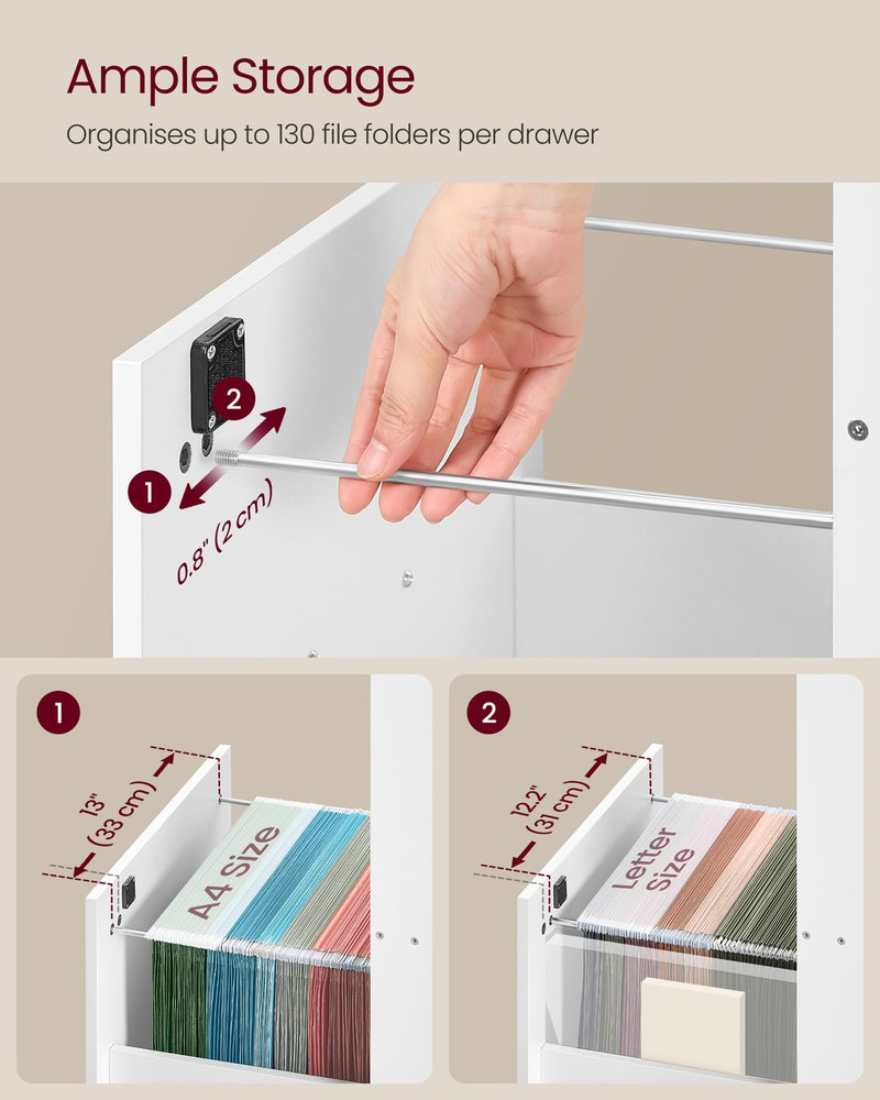Tall Lockable Filing Cabinet For Secure Home Office Filing - White - 40x41x135cm VASAGLE