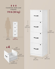 Tall Lockable Filing Cabinet For Secure Home Office Filing - White - 40x41x135cm VASAGLE