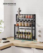 3 Tier Spice Rack Organiser with Bamboo Frame in Ebony Black for Countertops by Songmics