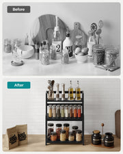 3 Tier Spice Rack Organiser with Bamboo Frame in Ebony Black for Countertops by Songmics