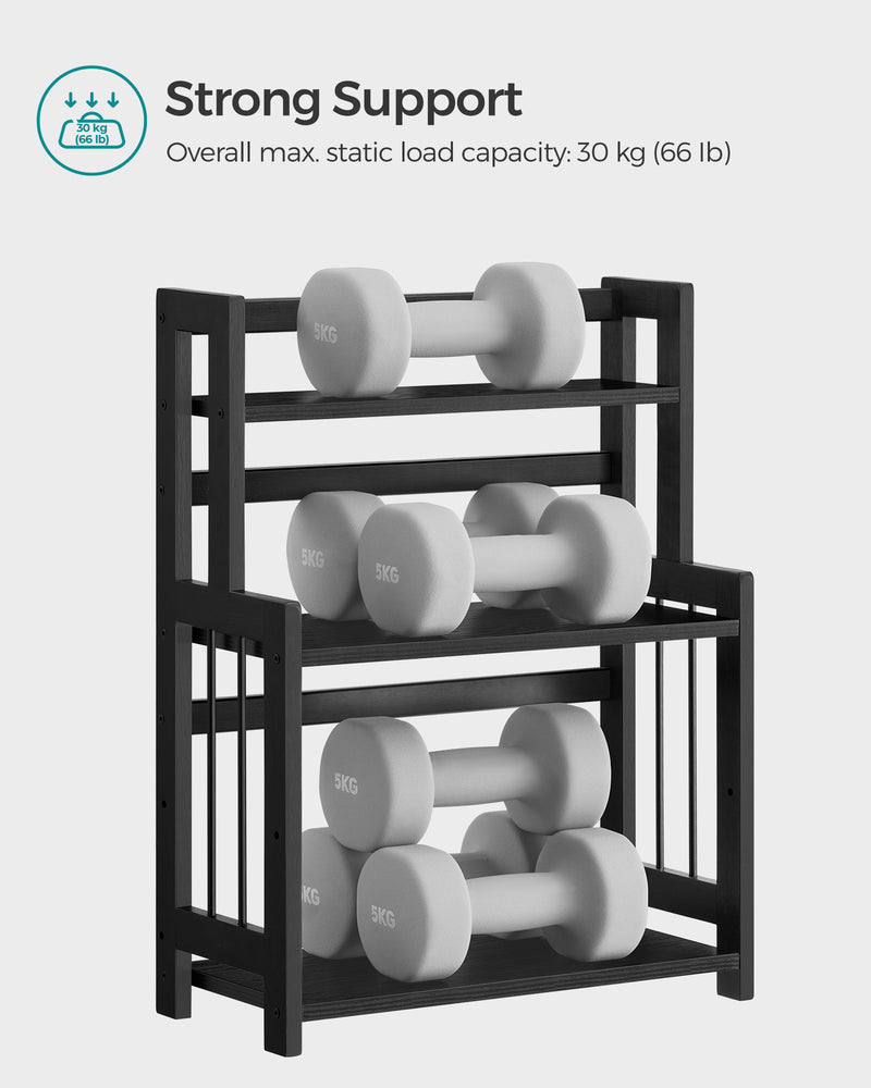 3 Tier Spice Rack Organiser with Bamboo Frame in Ebony Black for Countertops by Songmics